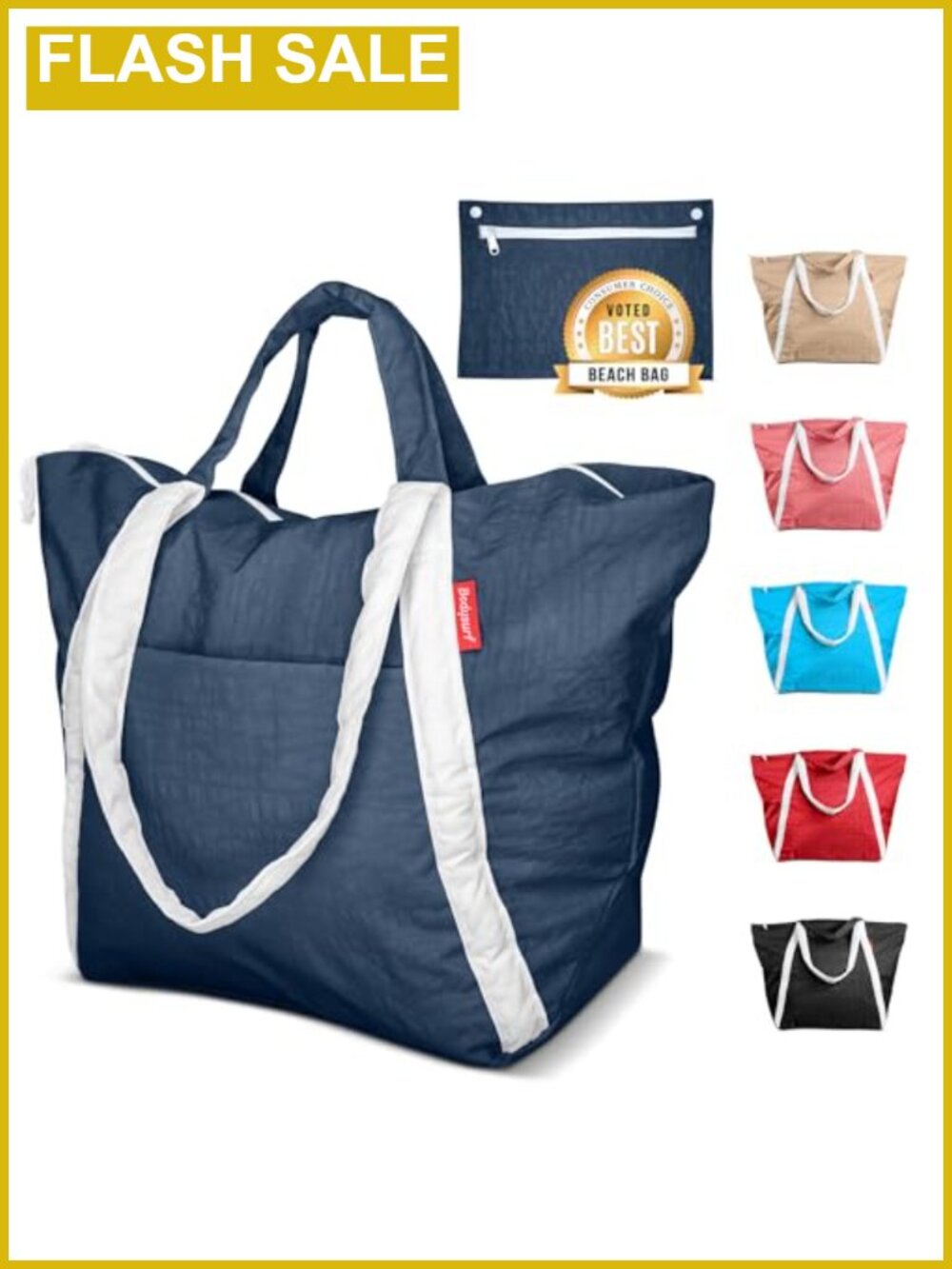 Foldable Water Resistant Ripstop Nylon Beach Bag Zip Tote